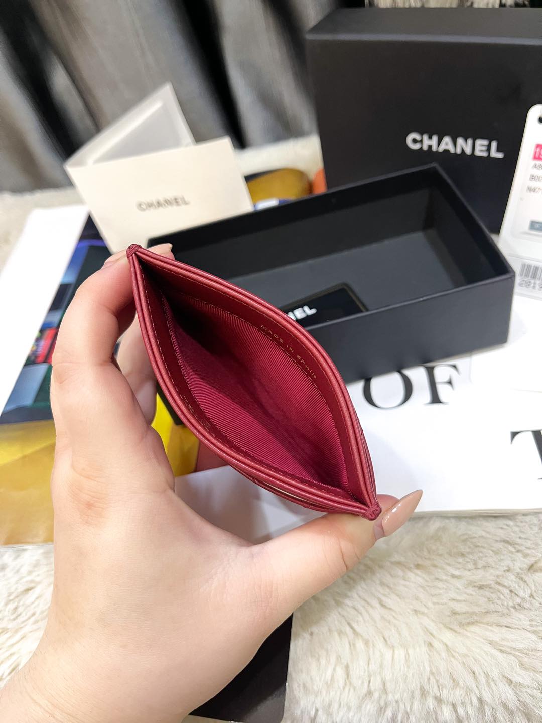 Card Holder Chanel Màu Đỏ Logo Khoá