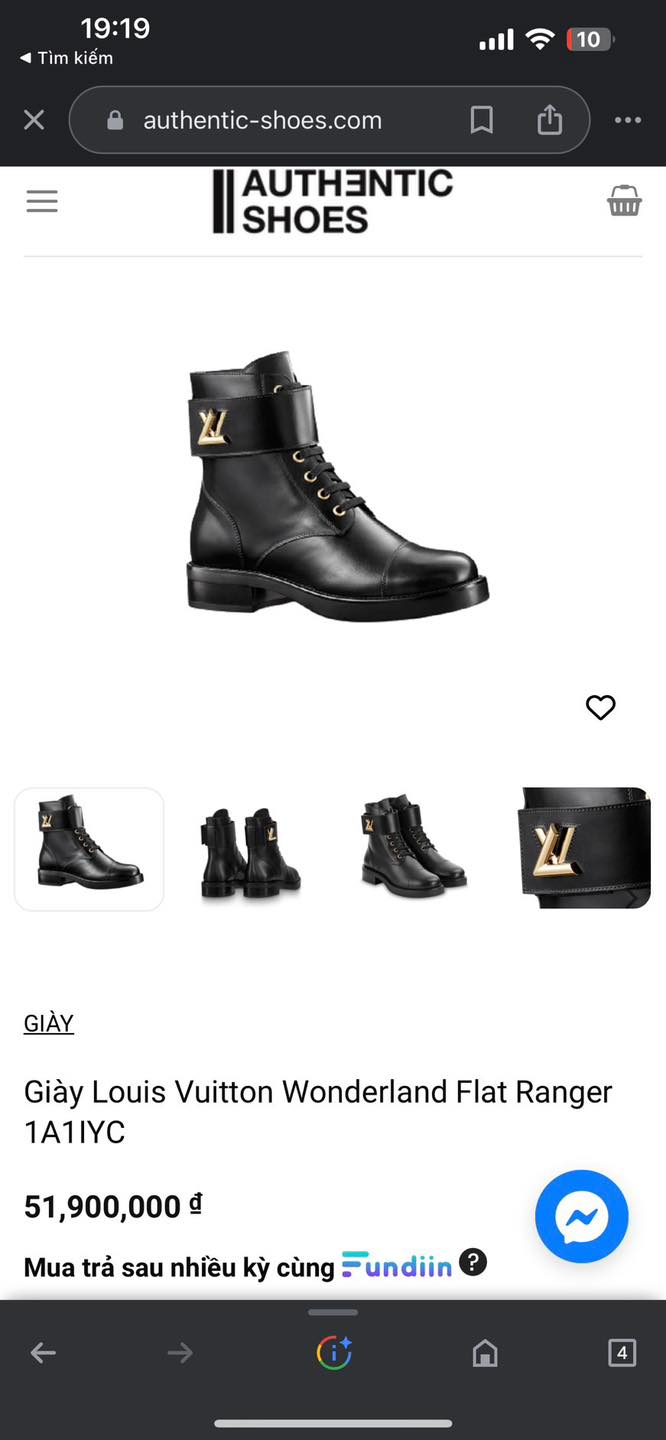 Boot LV Da Đen Cổ Logo Tháo Được