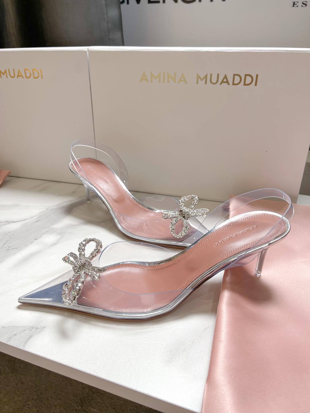 Slingback Amina Muaddi Nơ Đính Đá