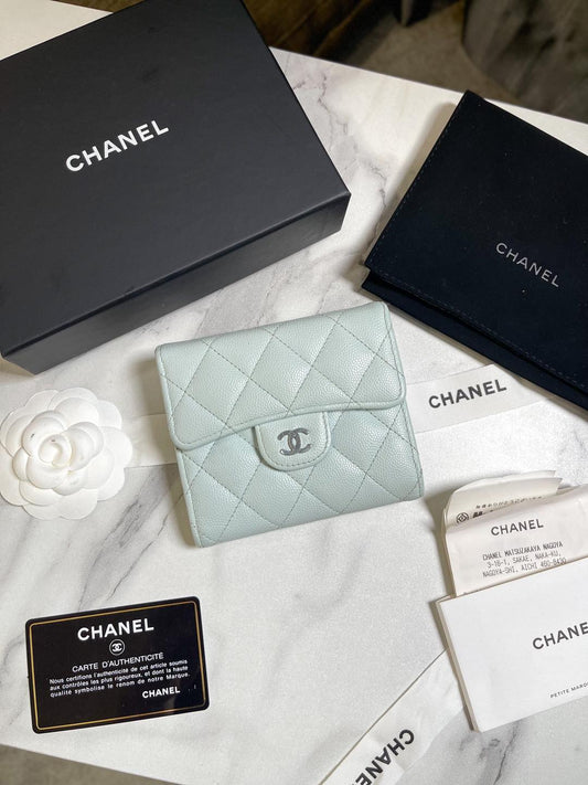 Chanel Ví Gấp 3 Caviar Xanh Mint