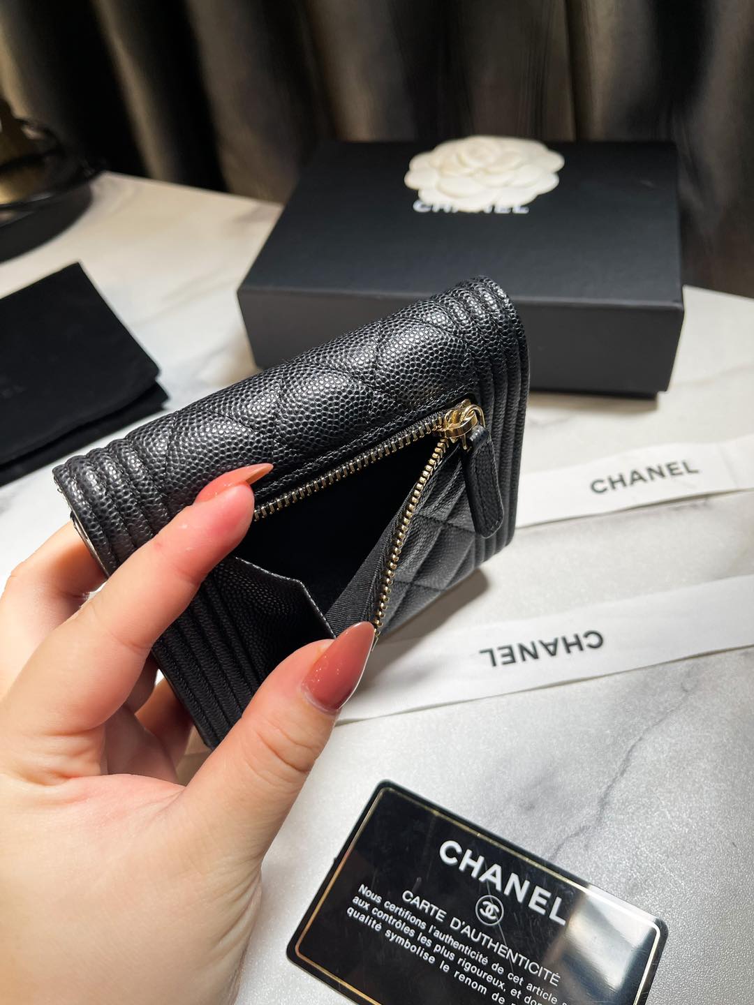 Chanel Ví Gấp 3 Đen Caviar