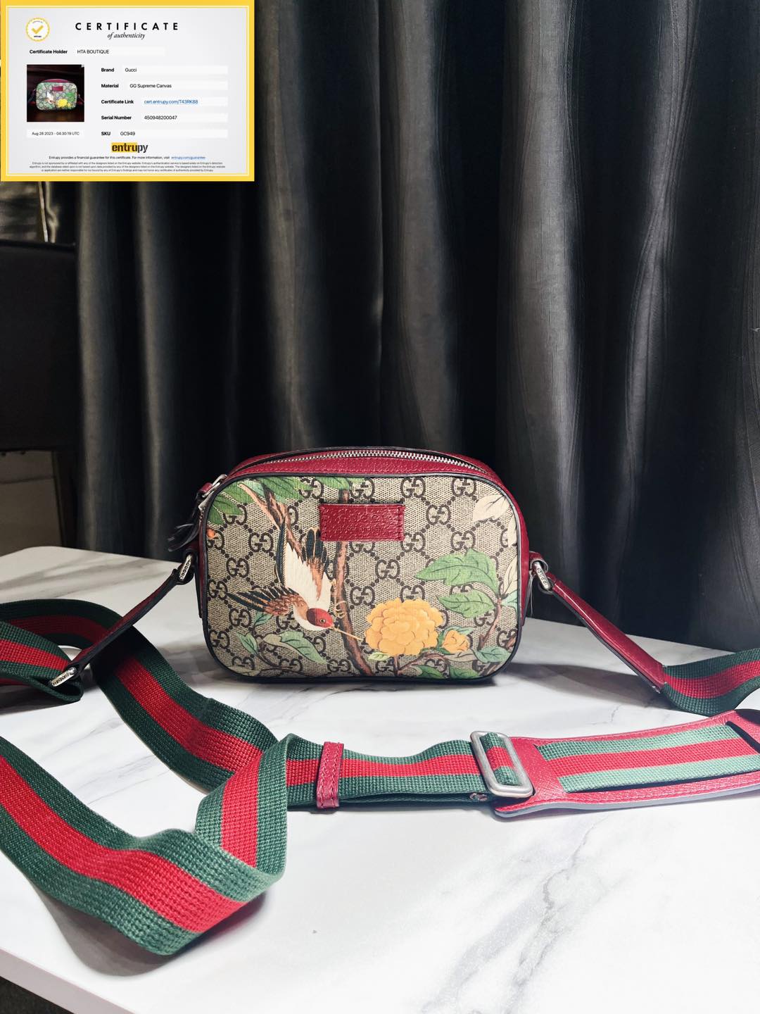 Túi Chéo Gucci GG Viền Đỏ Hoạ Tiết Chim