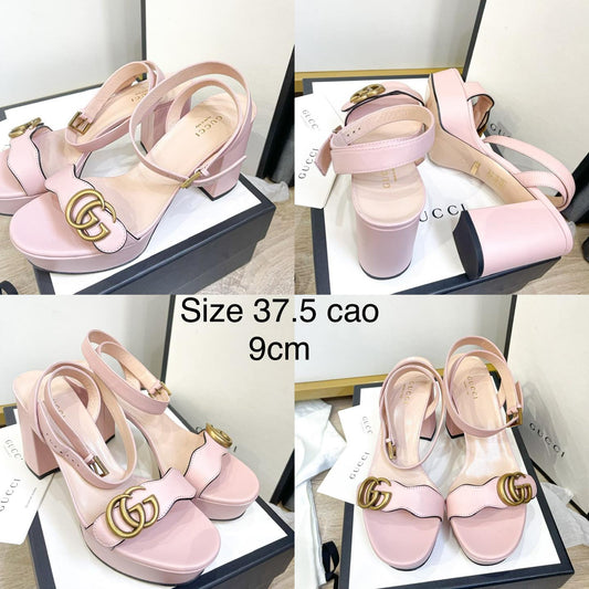 Sandal Gucci Hồng Gót Trụ