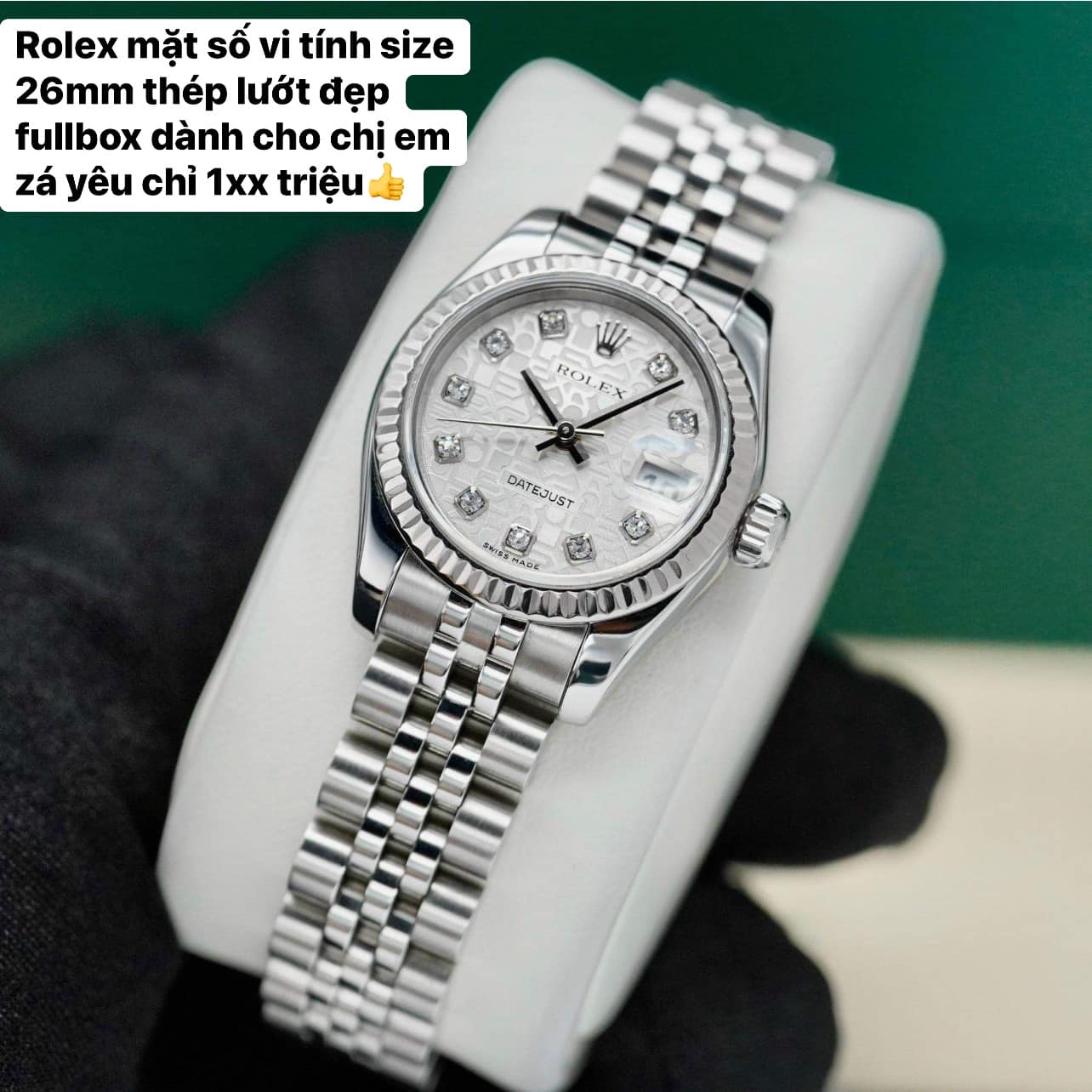 Đồng Hồ Rolex Thép Mặt Số Vi Tính Size 26mm