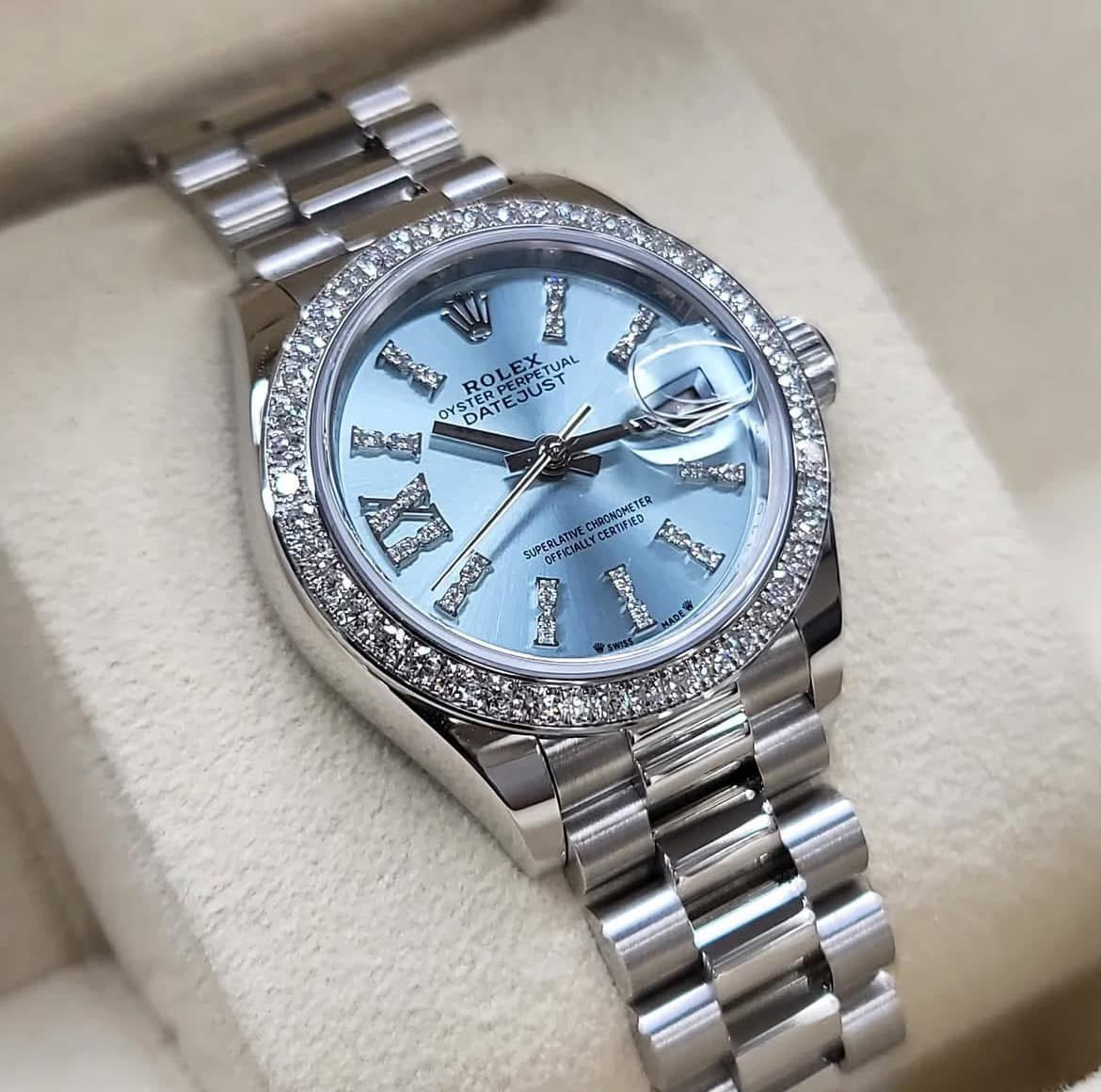 Đồng Hồ Rolex Datejust 279136RBR Platin Ice Blue 28mm