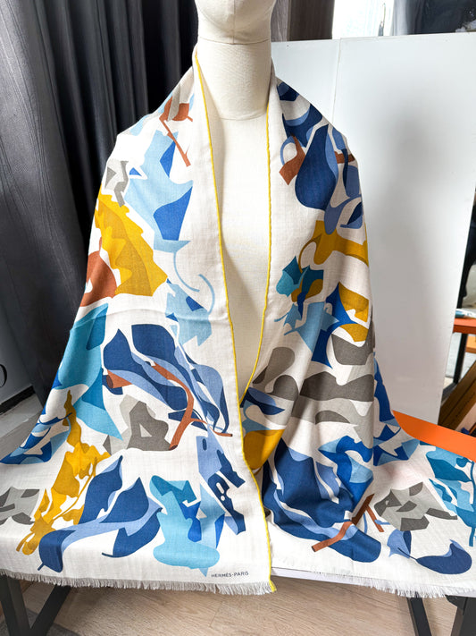 Khăn Hermes Phối Trắng Xanh