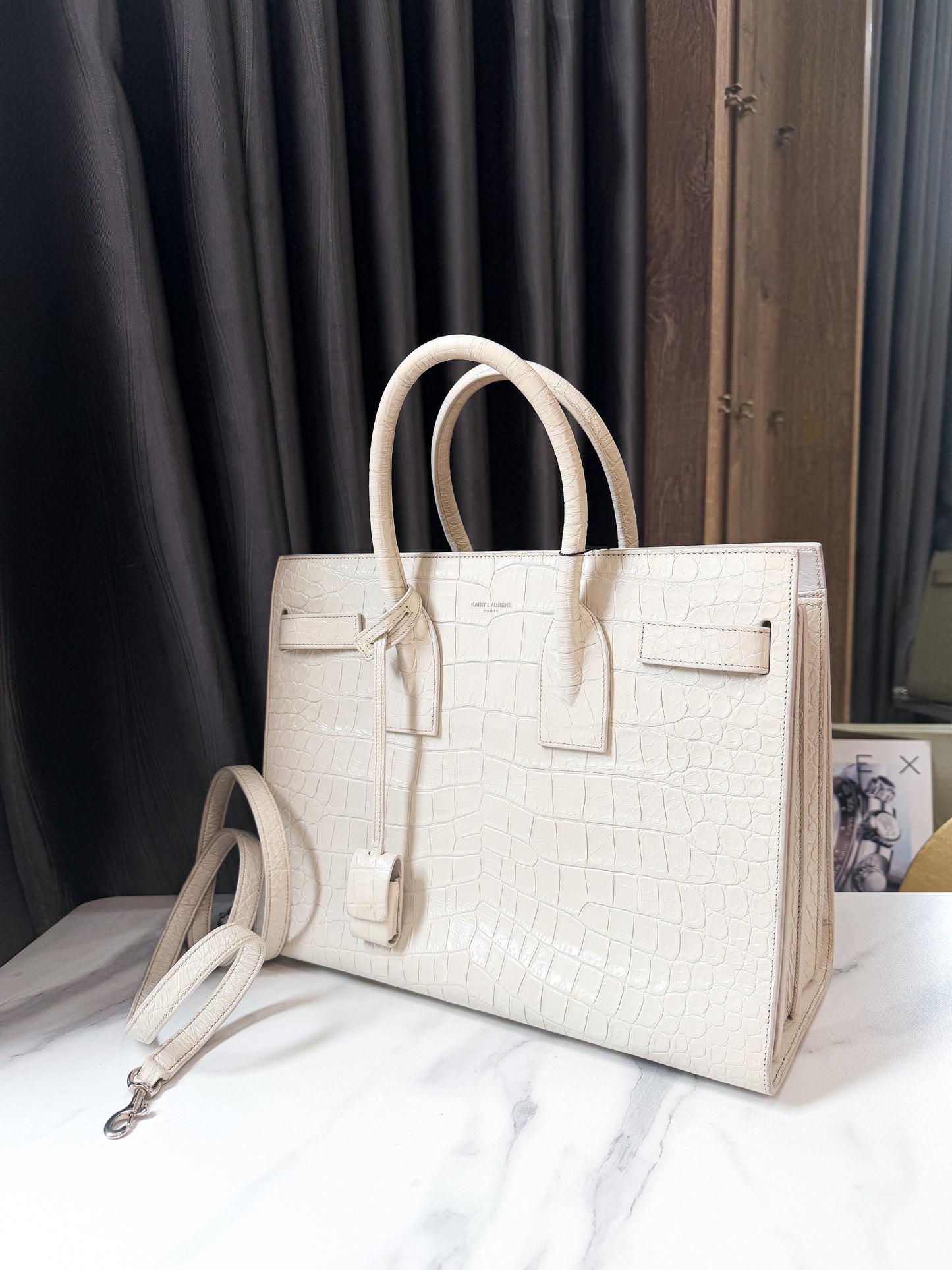 A YSL Sac De Jour Vân Croc Size 32