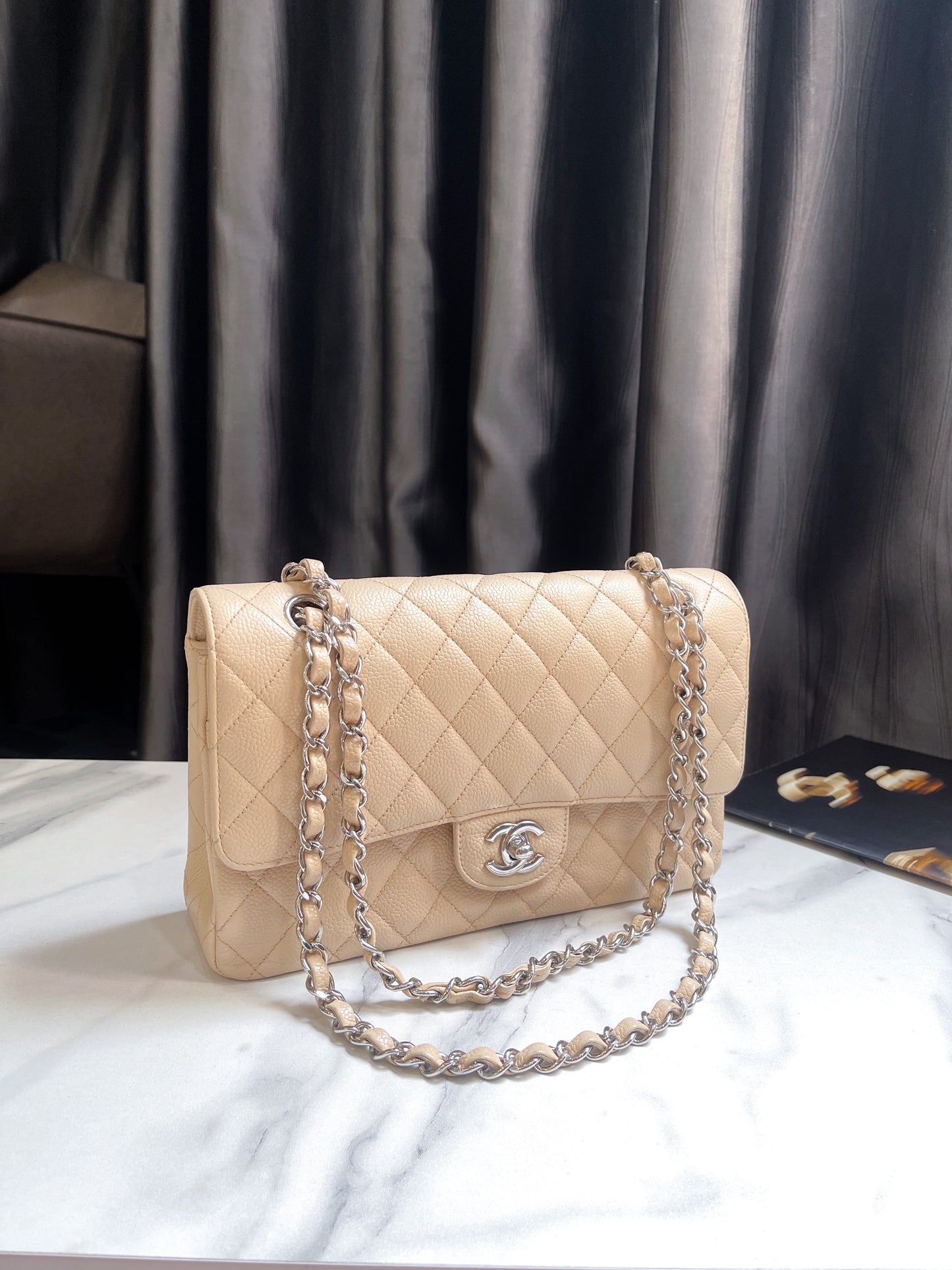 Chanel Classic Size M Caviar Begie