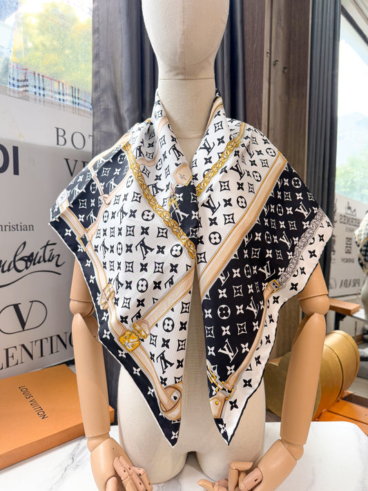 Khăn Lụa LV Đen Trắng