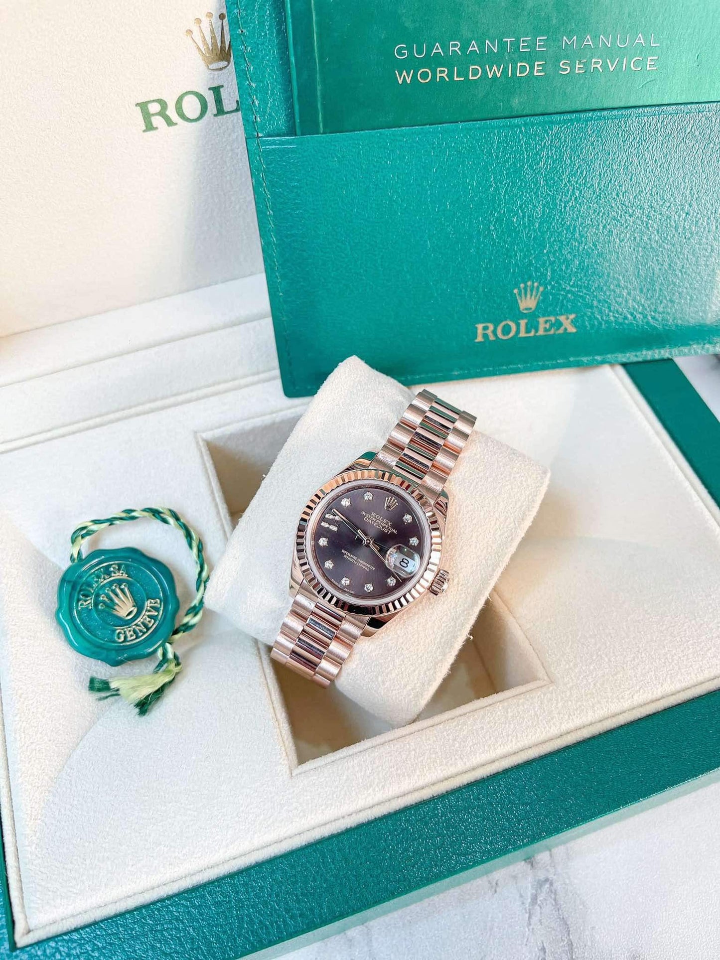 Đồng Hồ Rolex Datejust 279175 Rose Gold Choco Cọc Số Ngôi Sao Size 28mm