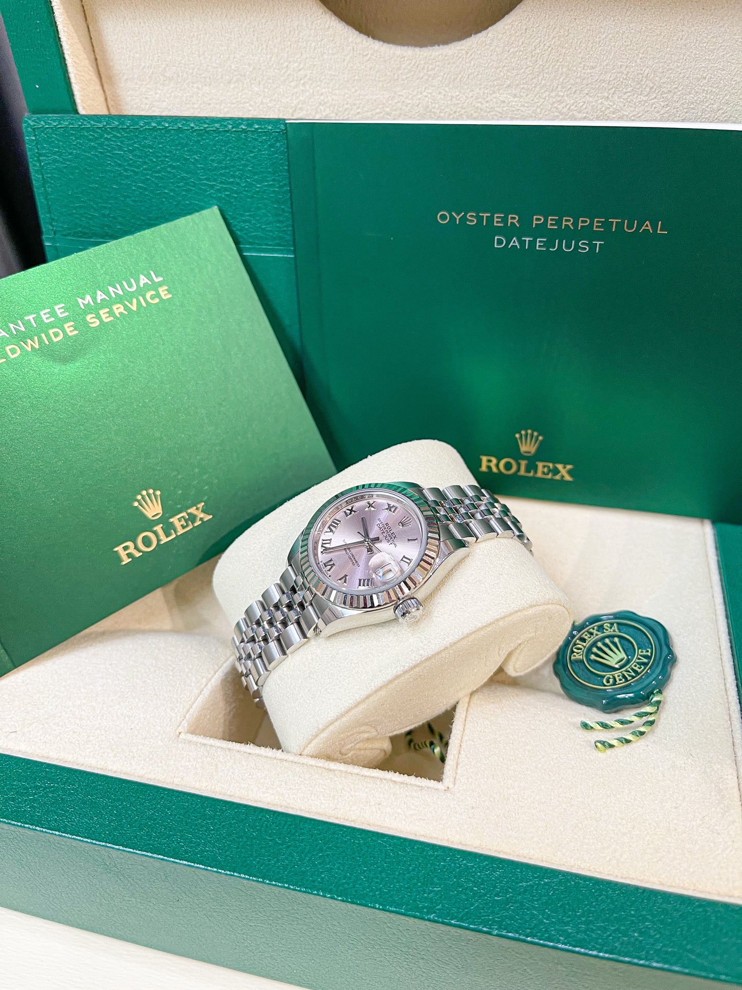 Rolex 28 Cọc La Mã Demi Vàng Hồng