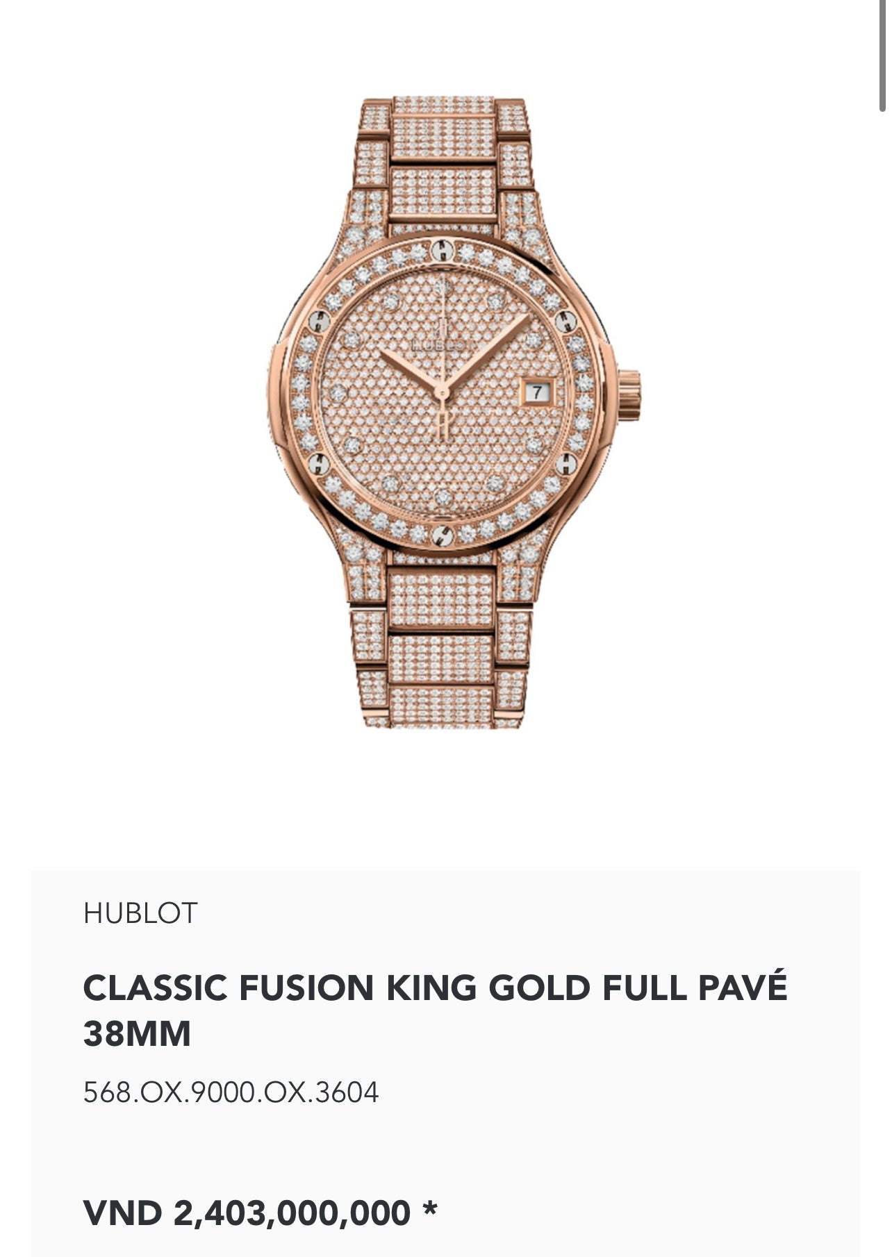 A Đồng Hồ Hublot Classic Fusion King Gold Full Pave 38mm