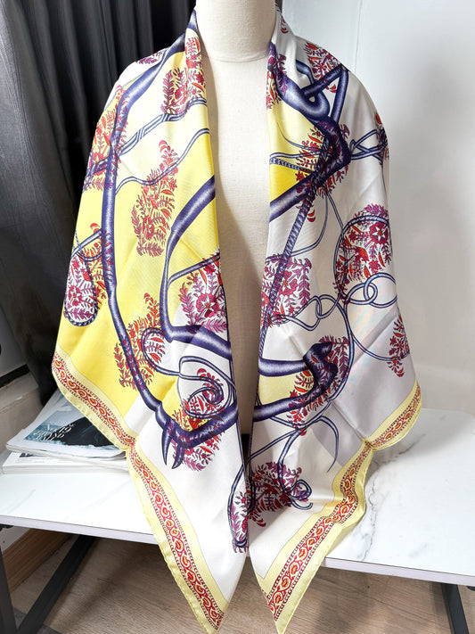 Khăn Lụa Hermes Tone Vàng Trắng