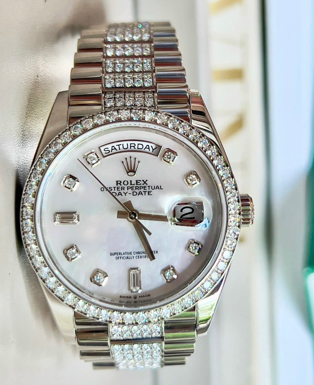 Đồng Hồ Rolex Daydate 128349RBR White Gold