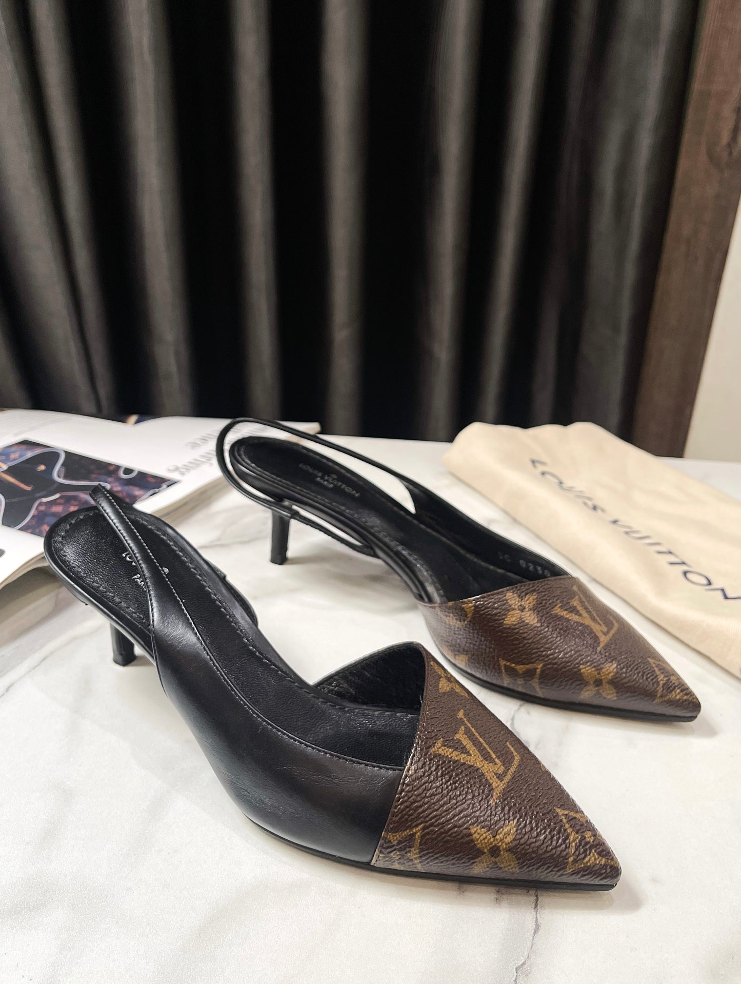 Slingback LV Mono Phối Đen