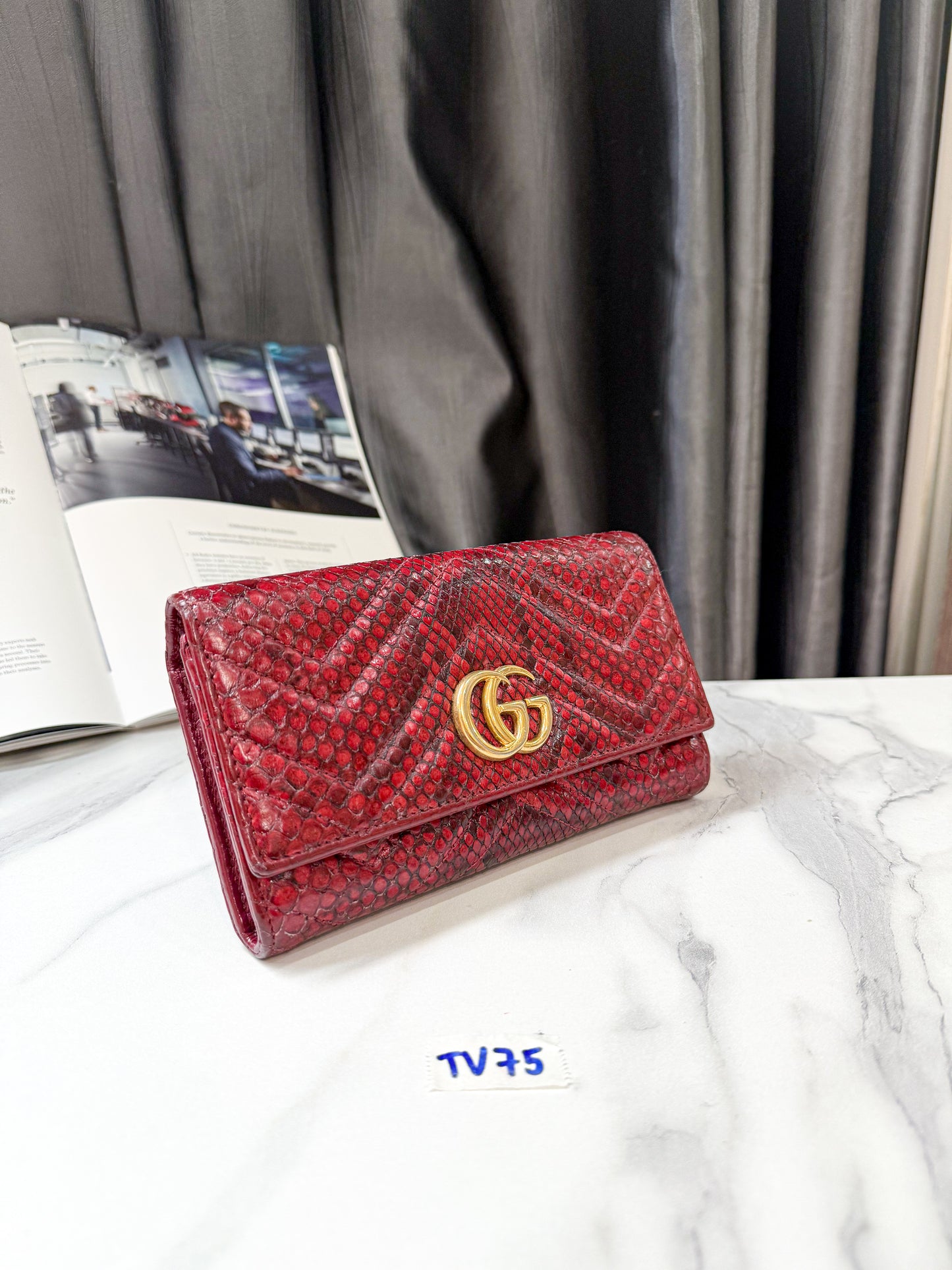 Ví Gấp Gucci Đỏ Da Trăn Python TV75