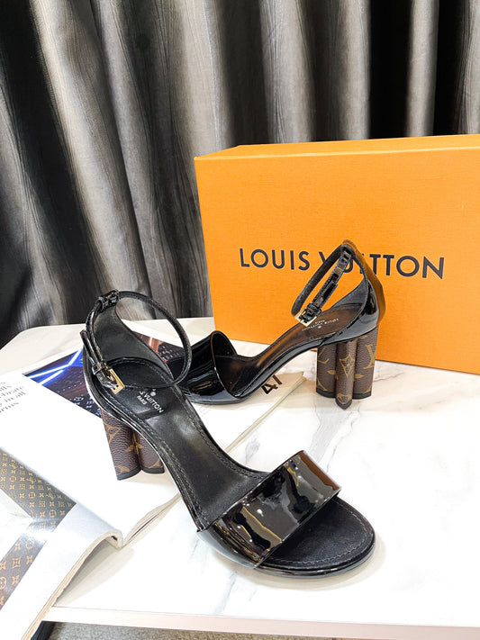 LV Sandal Black Mono Heel