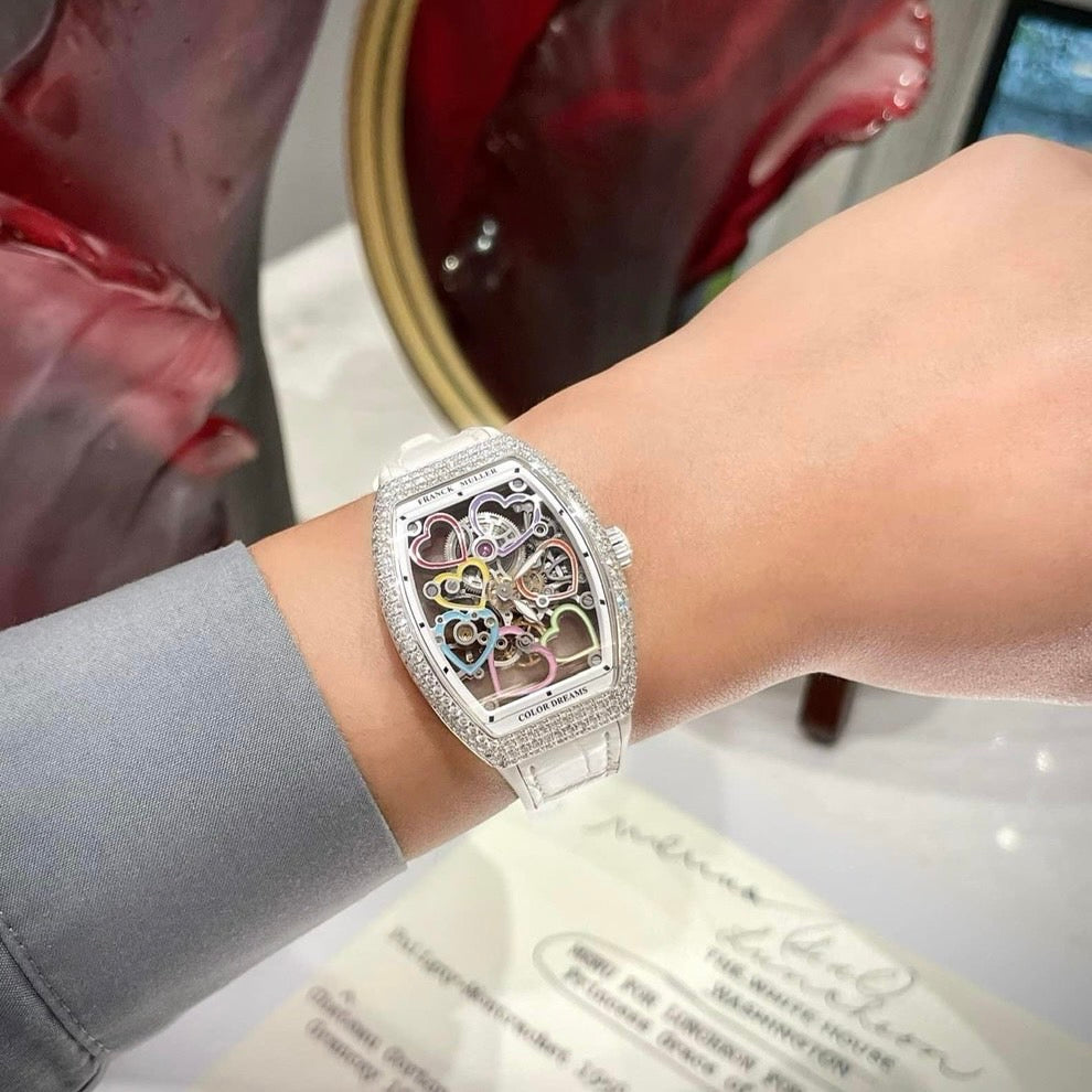 Đồng Hồ Frank Muller V32 Skeleton Diamond Flower White