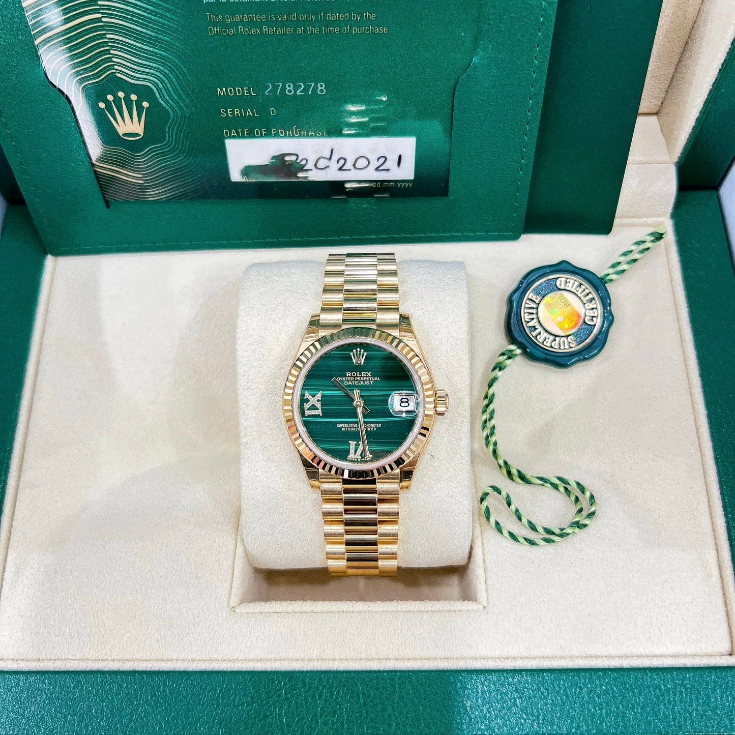 Đồng Hồ Rolex Datejust 31mm 278278 Yellow Gold Mặt Xanh Lục Bảo