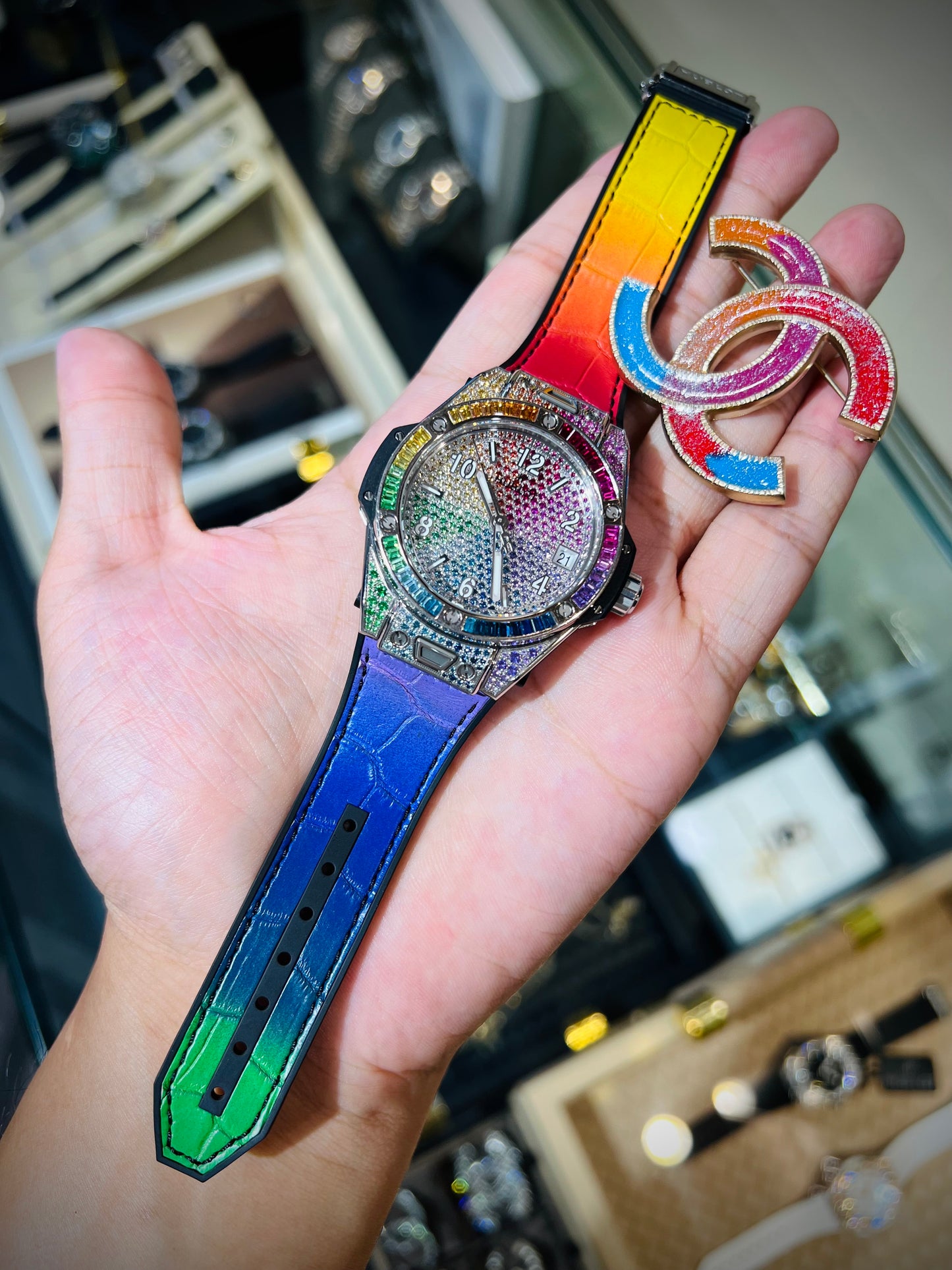 Đồng Hồ Hublot OneClick Rainbow Steel 39mm