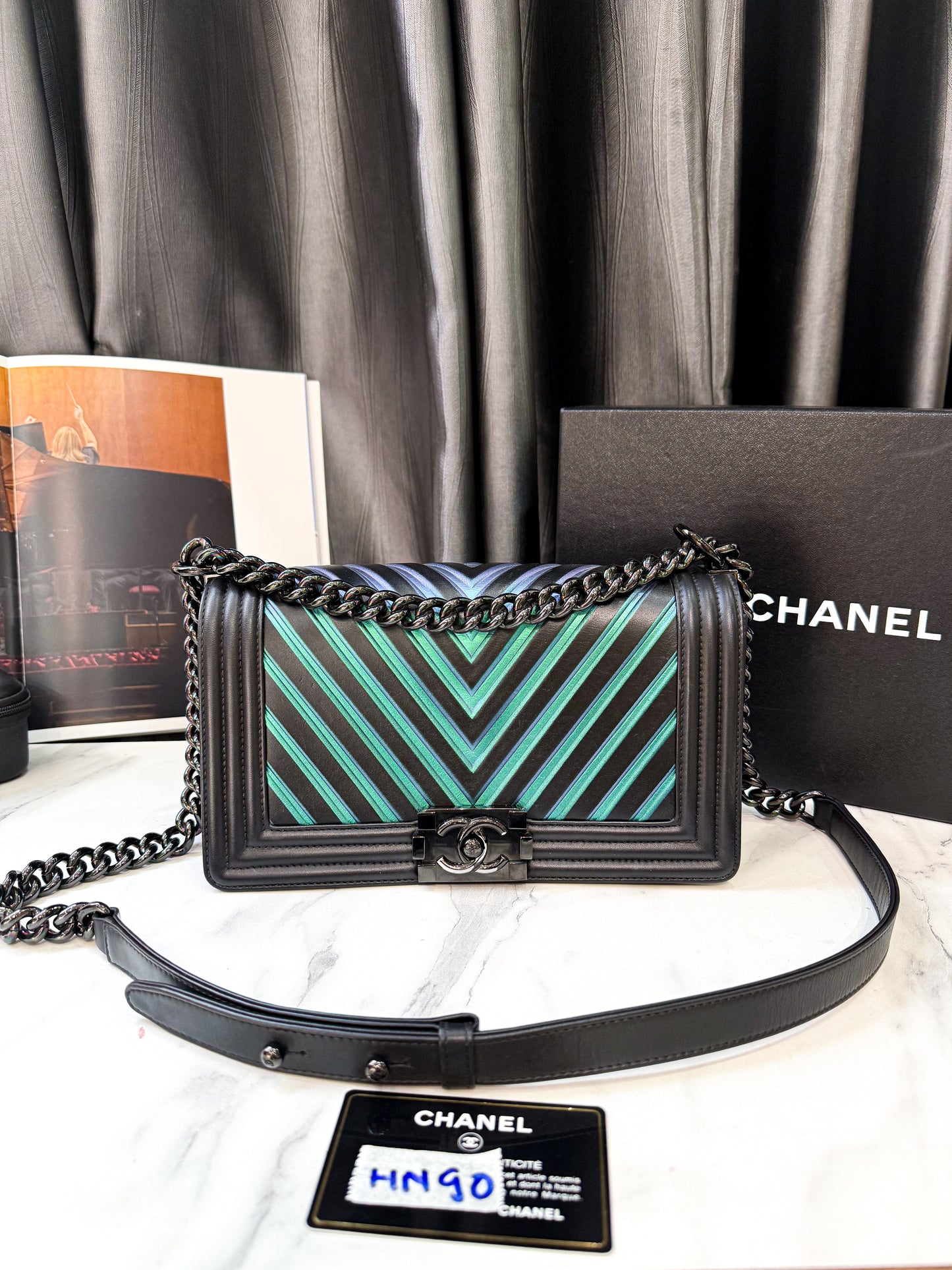 A A Chanel Boy M Phối Xanh HN90