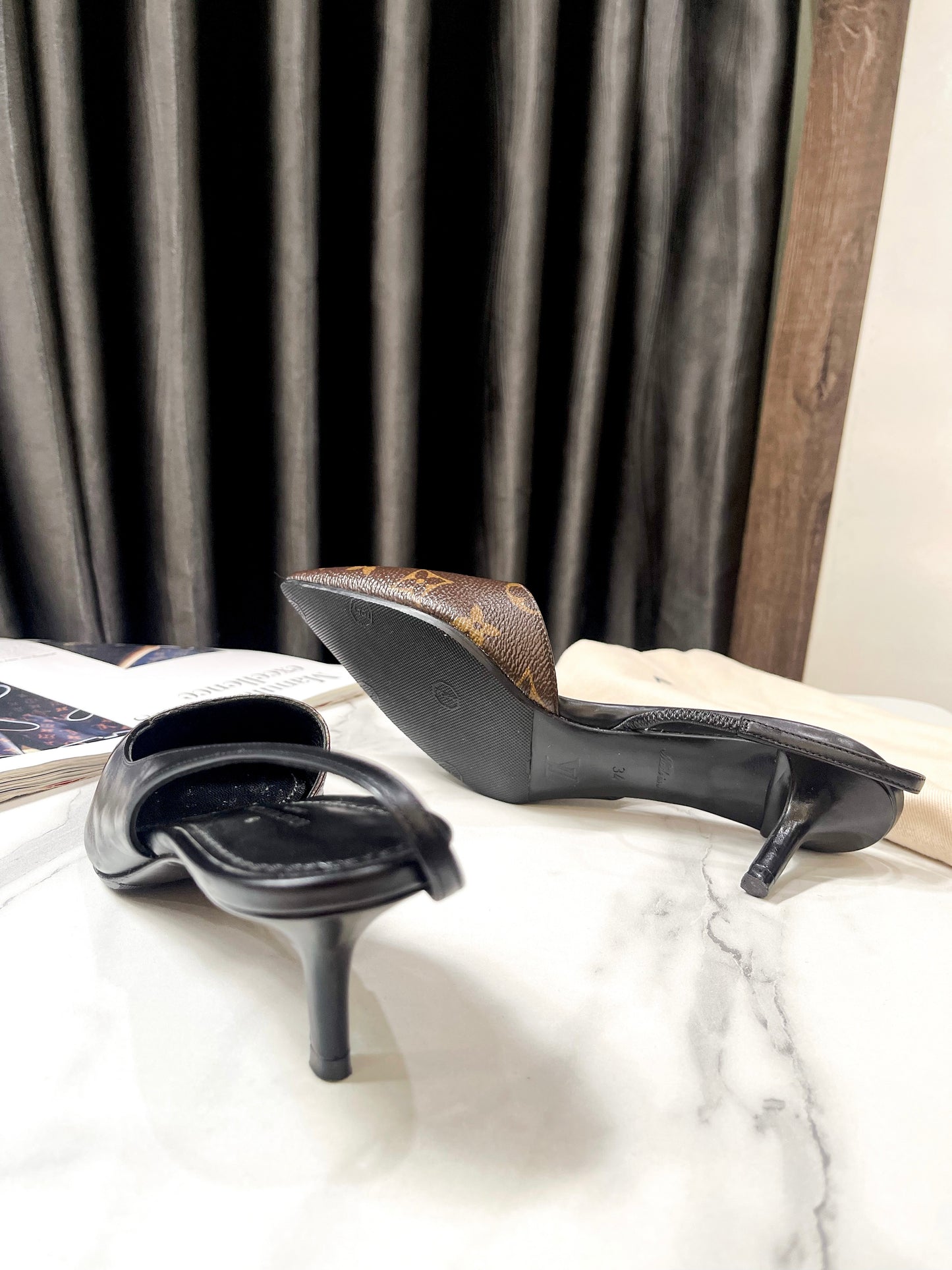 Slingback LV Mono Phối Đen