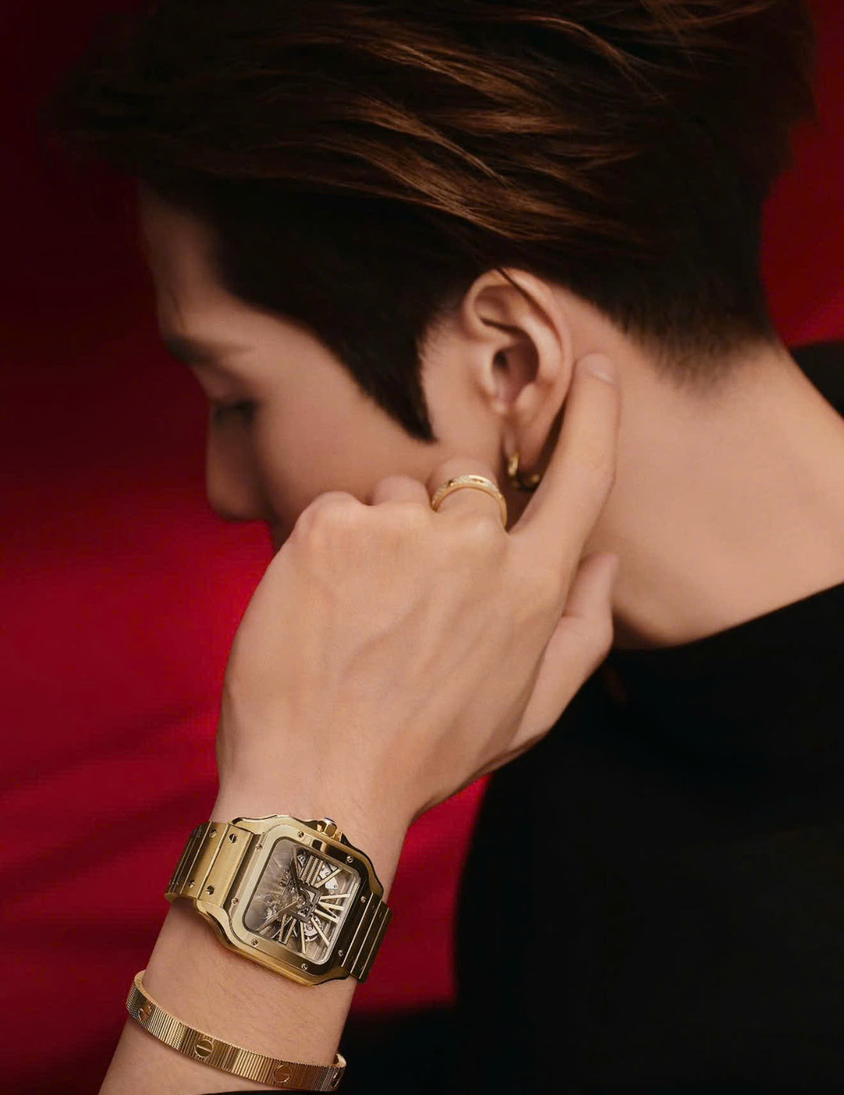 Cartier Santos de Cartier Skeleton WHSA0016 trên tay
