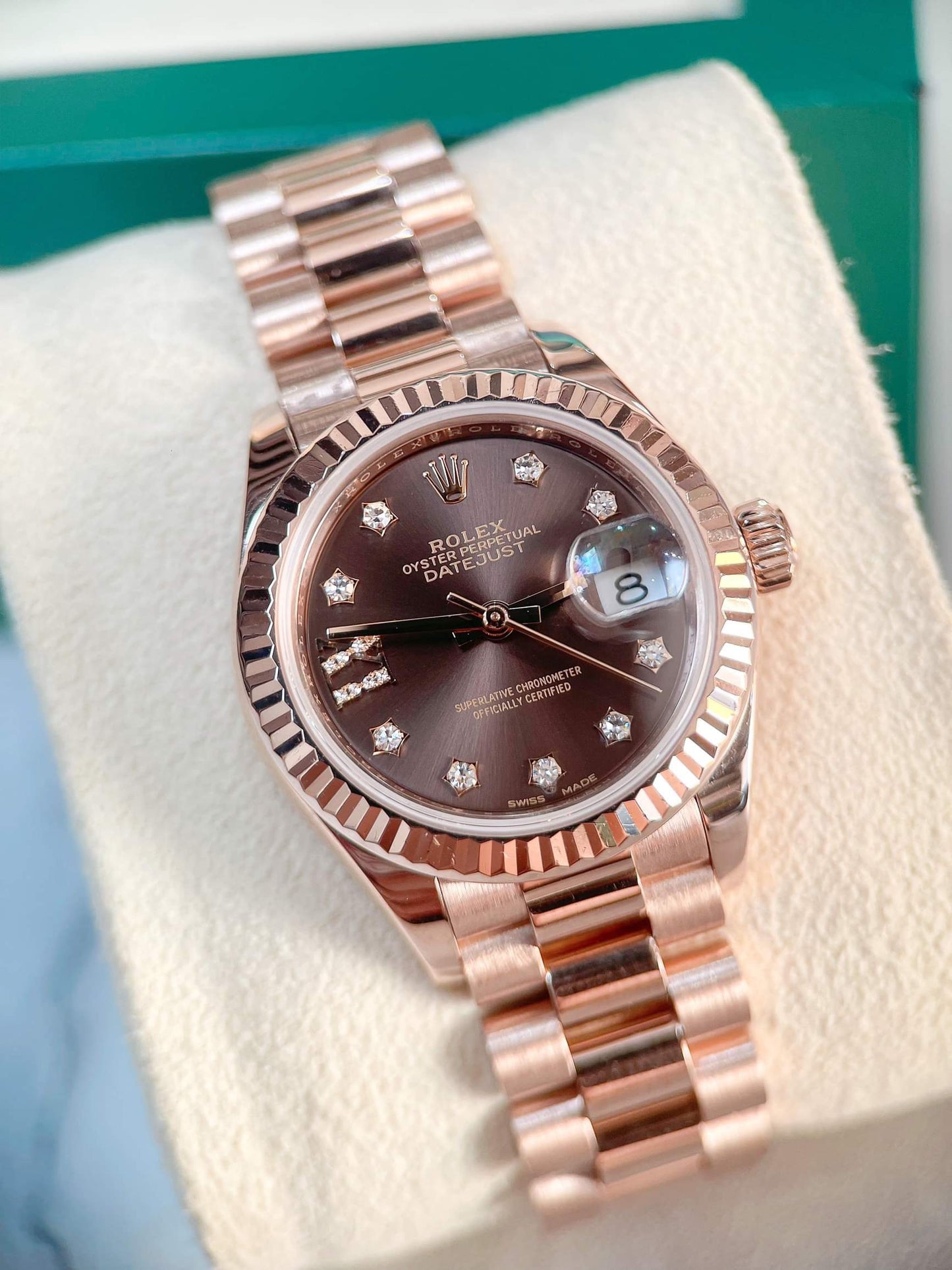 Đồng Hồ Rolex Datejust 279175 Rose Gold Choco Cọc Số Ngôi Sao Size 28mm