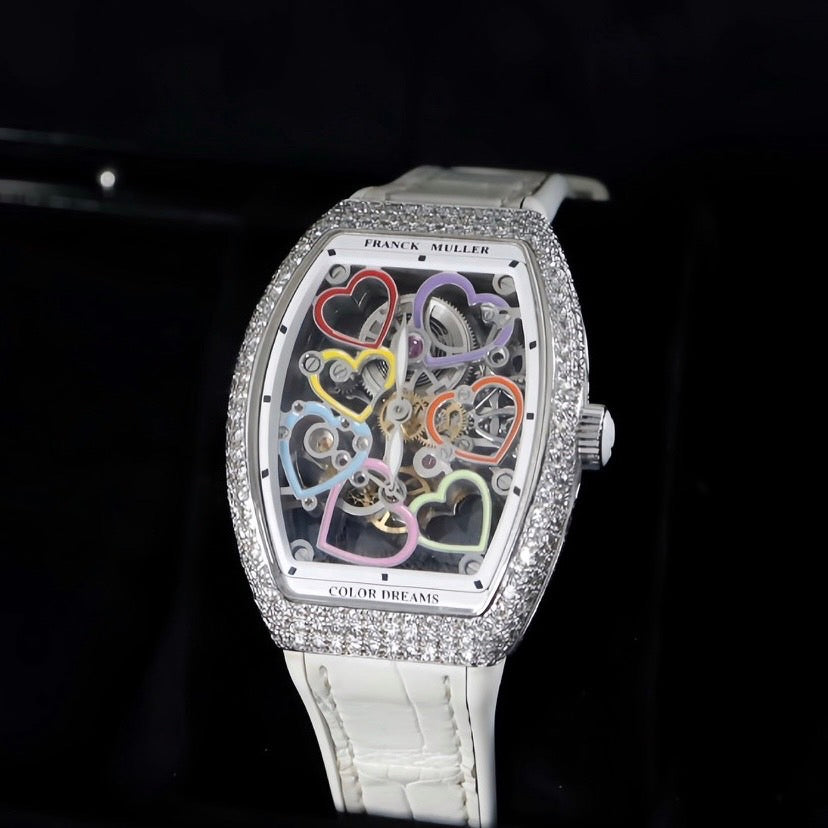 Đồng Hồ Frank Muller V32 Skeleton Diamond Flower White