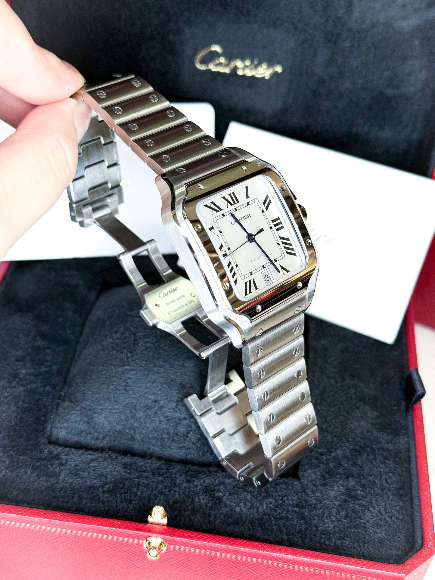 Đồng Hồ Cartier Santos White Dial Size L