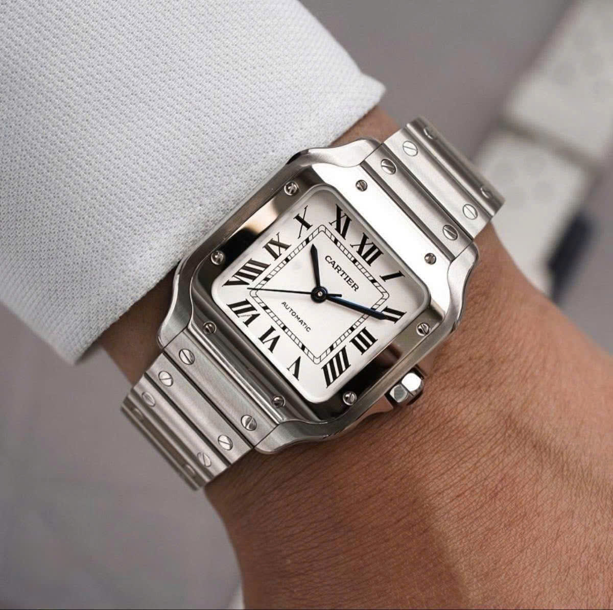 Đồng Hồ Cartier Santos White Dial Size L