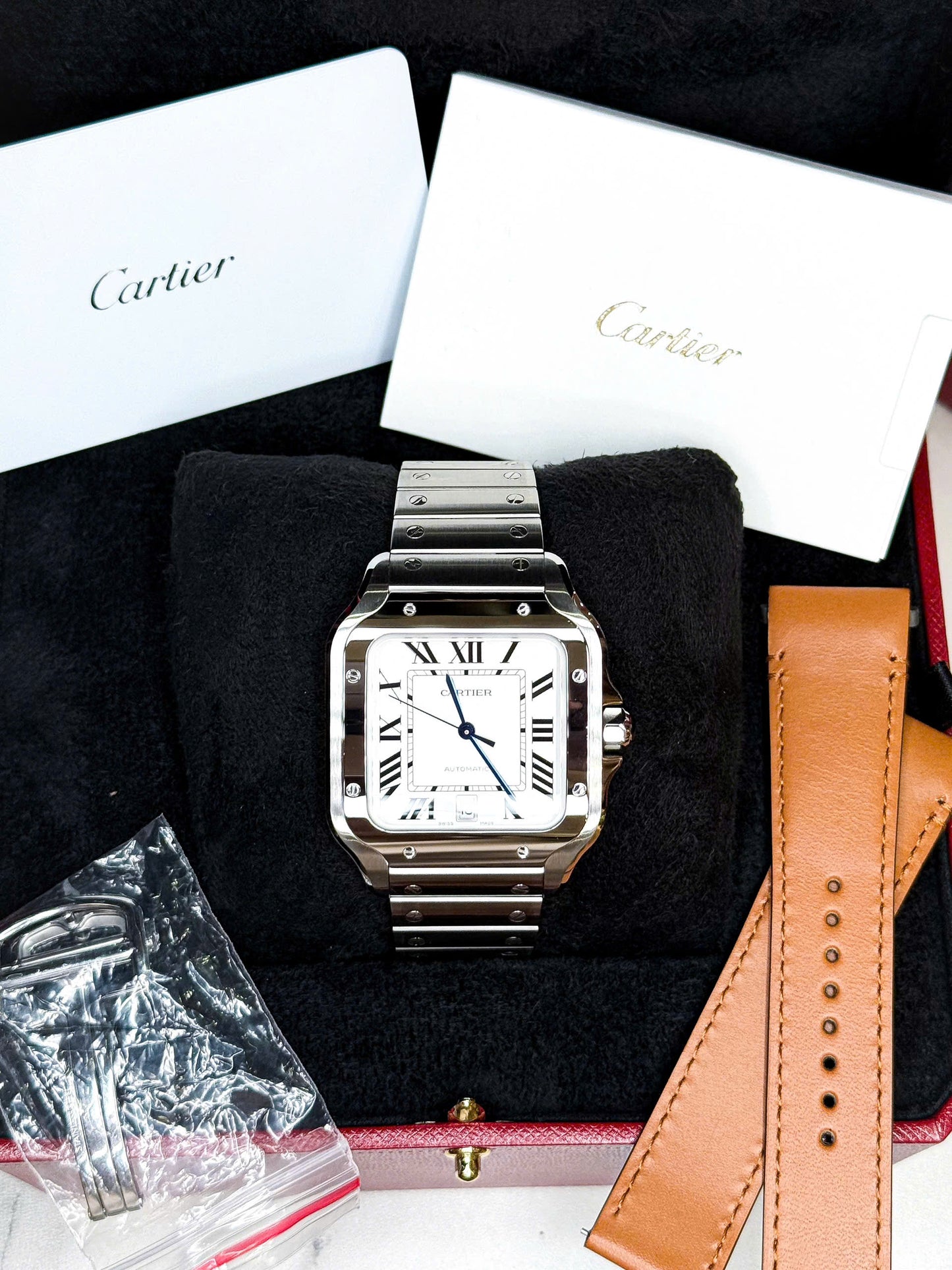 Đồng Hồ Cartier Santos White Dial Size L