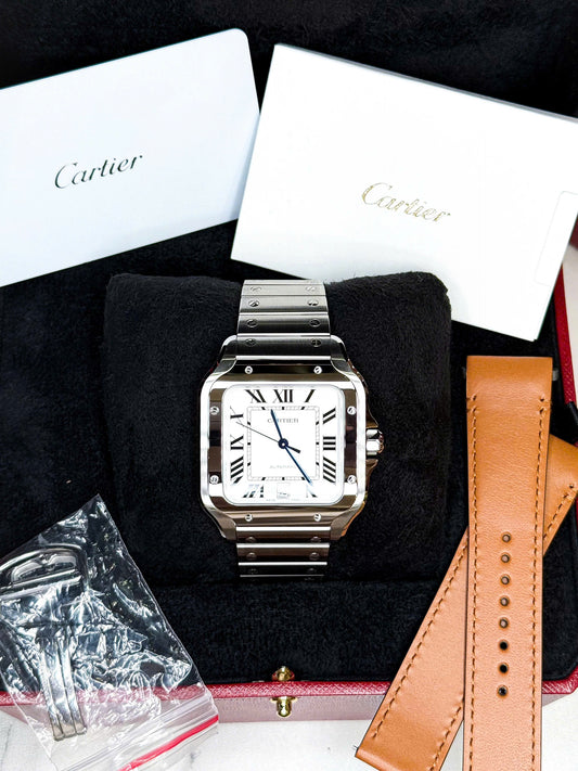 Đồng Hồ Cartier Santos White Dial Size L