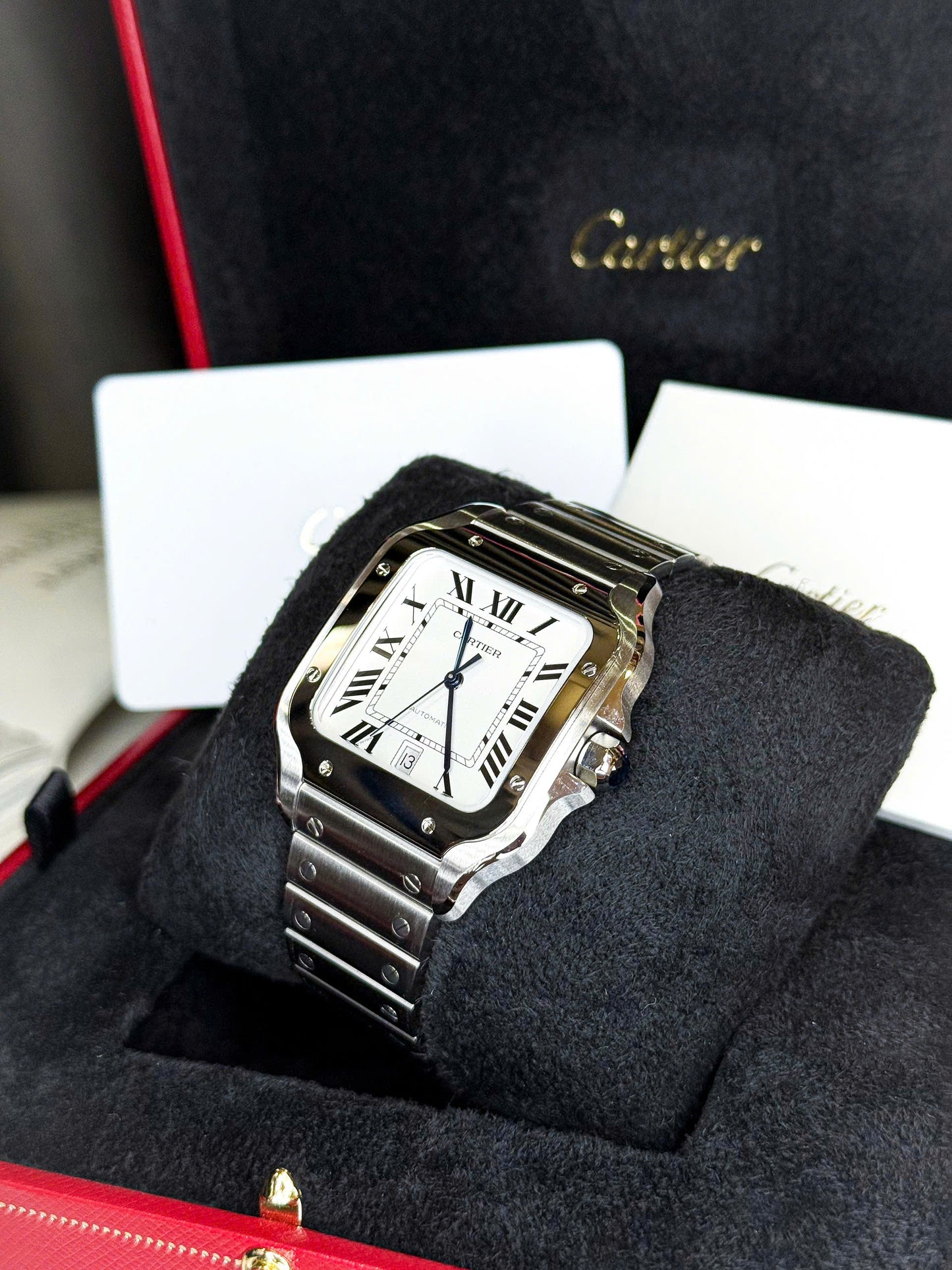 Đồng Hồ Cartier Santos White Dial Size L